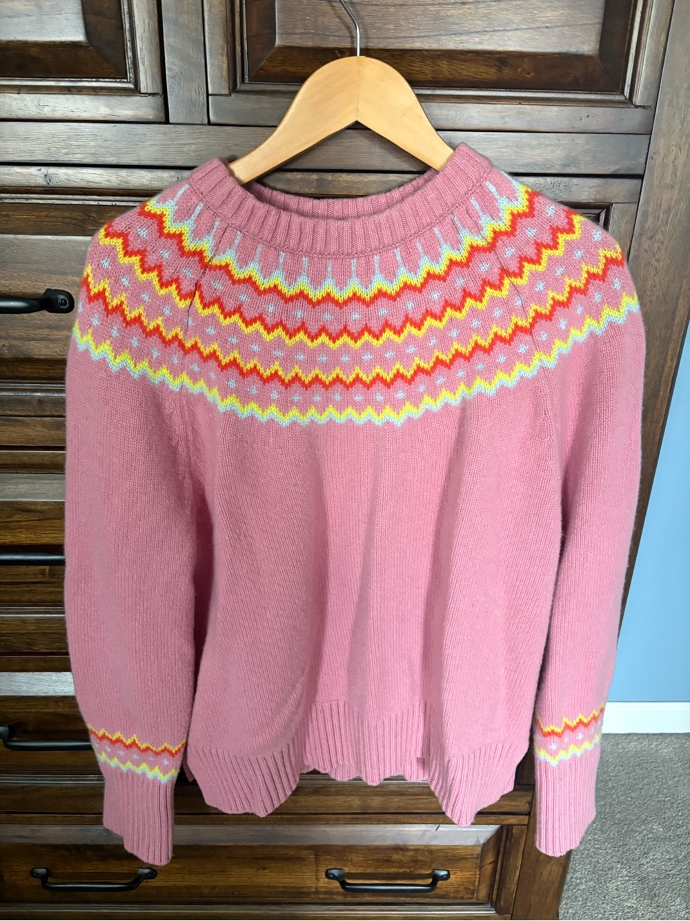Boden Pink Fair Isle Mock Neck Women's Sweater - Picture 2 of 6